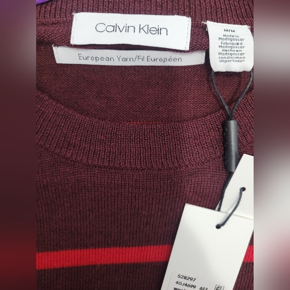 NWT CALVIN KLEIN Men's Contrast Stripe Long Sleeve Crew Neck Sweater Size Medium - Picture 3 of 7